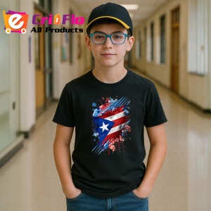 Tricou Puerto Rico Steag Splash Art, Copii | Dama | Barbat, culoare negru - Img 8