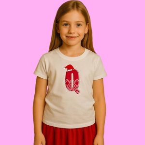 Tricou Q Litera Rosie Cu Caciulita Si Inimioare Albe, din bumbac 100% Copii | Dama | Barbat - Img 3