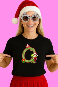 Tricou Q Litere Craciun Cu Mos Si Grinch, din bumbac 100% Copii | Dama | Barbat