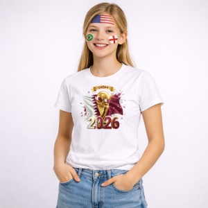 Tricou Qatar World Cup 2026 Fifa V2, din bumbac 100%, tricou alb, Copii | Dama | Barbat - Img 3