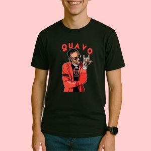 Tricou Quavo - Cartoon Pose, muzica RAP, Dama | Barbat | Copii, Culoare Negru