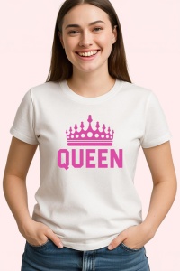 Tricou Queen Coroana Roz, din bumbac 100% , tricou alb pentru Copii | Dama | Barbat - Img 3