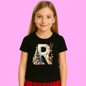 Tricou R Litere Craciun Cu Ren, Brad, Luminite Si Cadouri, din bumbac 100% Copii | Dama | Barbat