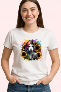 Tricou rainbow hair girl skull tattoo, fata cu par curcubeu si tatuaj craniu, Copii | Dama | Barbat - Img 4
