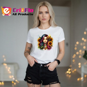 Tricou rainbow hair girl sunflower tattoo, fata cu par curcubeu si tatuaj floarea soarelui, Copii | Dama | Barbat - Img 10