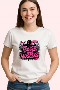 Tricou Real Girls Have Muscles Roz Intens, Copii | Dama | Barbat - Img 4