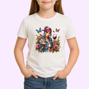 Tricou rebel girl wine middle finger, fata rebela cu vin si deget mijlociu, Copii | Dama | Barbat - Img 1