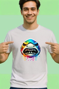 Tricou Rechin curcubeu cu dinti mari stil pop art Copii | Dama | Barbat - Img 2