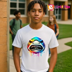 Tricou Rechin curcubeu cu dinti mari stil pop art Copii | Dama | Barbat - Img 5