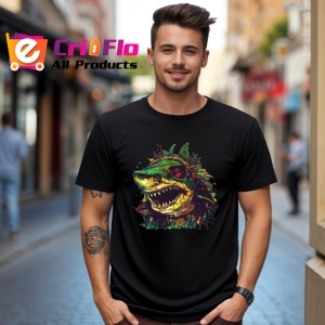 Tricou Rechin galben cu ochelari si zambet periculos Copii | Dama | Barbat, culoare negru