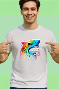 Tricou Rechin graffiti cu efecte vizuale pradator colorat Copii | Dama | Barbat - Img 2
