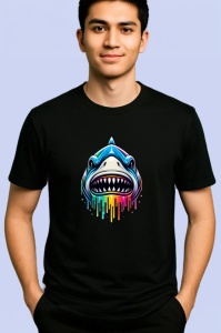 Tricou Rechin in stil graffiti cu fundal alb Copii | Dama | Barbat, culoare negru - Img 2