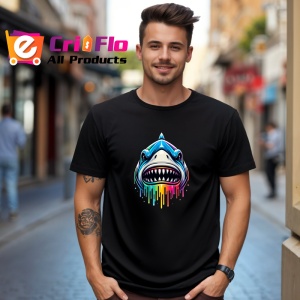Tricou Rechin in stil graffiti cu fundal alb Copii | Dama | Barbat, culoare negru - Img 6