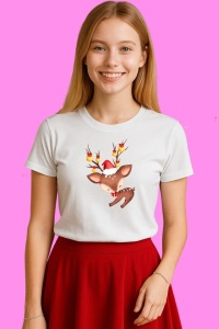 Tricou Ren Cu Lumanari In Coarne, din bumbac 100%, tricou alb, Copii | Dama | Barbat - Img 4