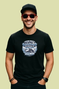 Tricou Respect Pentru Cei Ce Tin Rotile In Miscare Camion Albastru V1, din bumbac 100%, tricou negru Dama | Barbat - Img 2