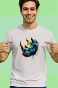 Tricou Rinocer albastru corn colorat design impunator si viu Copii | Dama | Barbat - Img 2