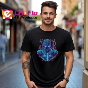 Tricou Robot futurist cu armura si lumina mov albastru Copii | Dama | Barbat, culoare negru - Img 6