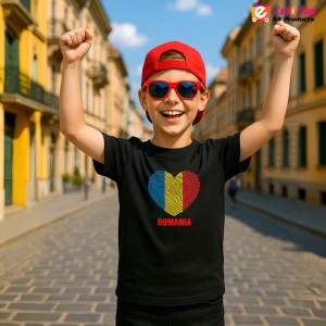 Tricou Romania inima amprenta tricolor Negru |Colectia Tricouri Romania - Img 2
