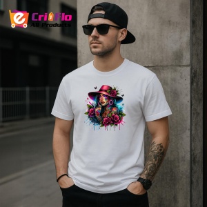 Tricou rose hat girl dripping ink look, fata cu palarie si trandafiri stil stropi de cerneala, Copii | Dama | Barbat - Img 5