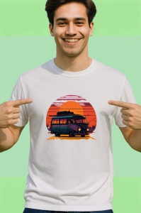 Tricou Rulota hippie cu flori si camp de floarea soarelui Copii | Dama | Barbat - Img 2