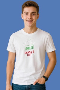 Tricou Santa List Smiles Green Text, din bumbac 100%, tricou alb, Copii | Dama | Barbat