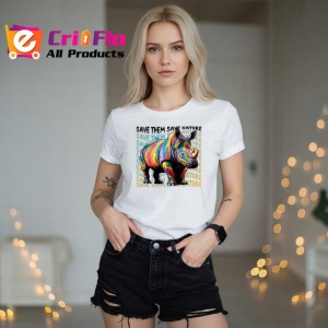 Tricou Save The Nature Rinocer Culori Abstracte, din bumbac 100% , tricou alb pentru Copii | Dama | Barbat - Img 7