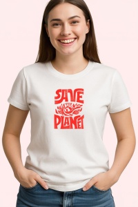 Tricou Save The Planet Design Ecologic Rosu, din bumbac 100% , tricou alb pentru Copii | Dama | Barbat - Img 2