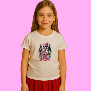 Tricou Schelet Cu Brad Freezing Season Craciun, din bumbac 100%, tricou alb, Copii | Dama | Barbat - Img 2