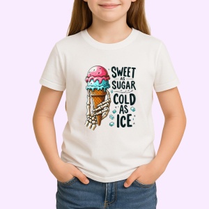 Tricou Schelet cu inghetata roz text sweet as sugar cold as ice contrast funny Copii | Dama | Barbat Barbat - Img 4