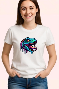 Tricou Schelet dinozaur cu contur albastru neon Copii | Dama | Barbat - Img 3
