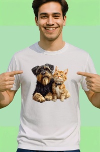 Tricou Schnauzer Miniatural si pisica portocalie cei mai buni prieteni Copii | Dama | Barbat Barbat - Img 2