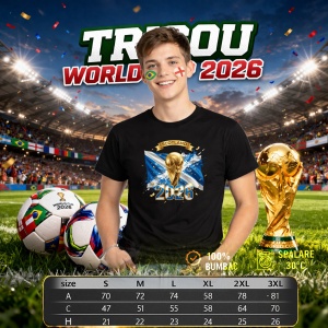 Tricou Scotland World Cup 2026 Fifa V2, din bumbac 100%, tricou negru, Copii | Dama | Barbat - Img 6