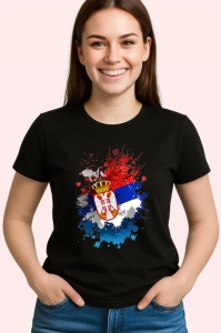 Tricou Serbia Steag Splash Art, Copii | Dama | Barbat, culoare negru - Img 4