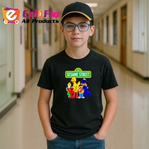 Tricou Sesame street emisiune educativa cu papusi colorate si personaje haioase, Copii | Dama | Barbat , tricou negru
