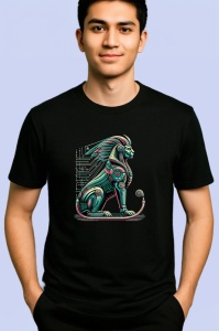 Tricou Sfinx egiptean digital cu decor abstract Copii | Dama | Barbat, culoare negru - Img 2