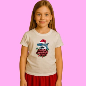Tricou Shark Festive Christmas Spirit, din bumbac 100%, tricou alb, Copii | Dama | Barbat