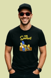 Tricou Simpson marge si familia pe canapea intr o scena celebra, Copii | Dama | Barbat , tricou negru - Img 3