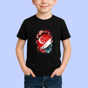 Tricou Singapore Steag Splash Art, Copii | Dama | Barbat, culoare negru - Img 3
