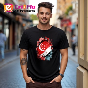 Tricou Singapore Steag Splash Art, Copii | Dama | Barbat, culoare negru - Img 5