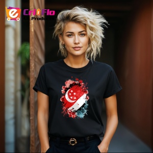 Tricou Singapore Steag Splash Art, Copii | Dama | Barbat, culoare negru - Img 12