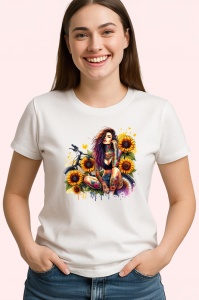 Tricou sitting bike sunflower tattooed woman, femeie tatuata asezata cu bicicleta si floarea soarelui, Copii | Dama | Barbat