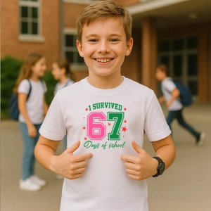 Tricou SIX SEVEN 67 Am Supravietuit Scolii Verde, din bumbac 100%, tricou alb, Copii | Dama | Barbat