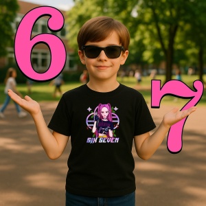 Tricou SIX SEVEN 67 Anime Girl Gamer Style Huntrix KPOP, din bumbac 100%, tricou negru, Copii | Dama | Barbat