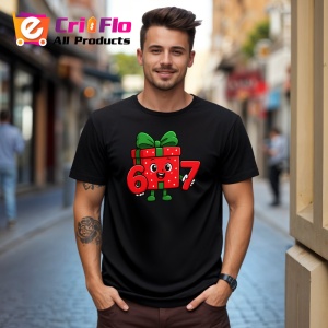 Tricou SIX SEVEN 67 Cadou Craciun Vesel, din bumbac 100%, tricou negru, Copii | Dama | Barbat - Img 2