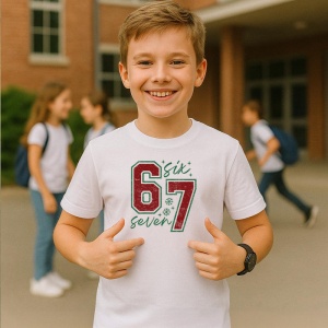 Tricou SIX SEVEN 67 Clasic Verde Rosu, din bumbac 100%, tricou alb, Copii | Dama | Barbat