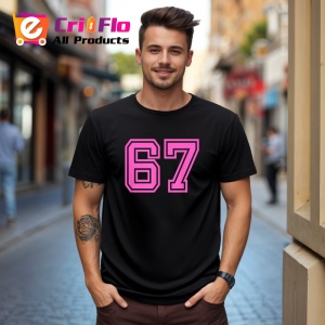 Tricou SIX SEVEN 67 Contur Roz Neon, din bumbac 100%, tricou negru, Copii | Dama | Barbat - Img 2
