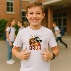 Tricou SIX SEVEN 67 Curcan Cool Bruh, din bumbac 100%, tricou alb, Copii | Dama | Barbat