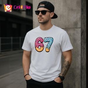 Tricou SIX SEVEN 67 Donut Numbers Classic, din bumbac 100%, tricou alb, Copii | Dama | Barbat - Img 3