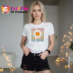 Tricou SIX SEVEN 67 Floare Vesela Retro, din bumbac 100%, tricou alb, Copii | Dama | Barbat - Img 3