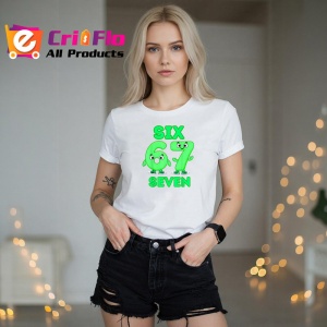 Tricou SIX SEVEN 67 Green Slime Numbers, din bumbac 100%, tricou alb, Copii | Dama | Barbat